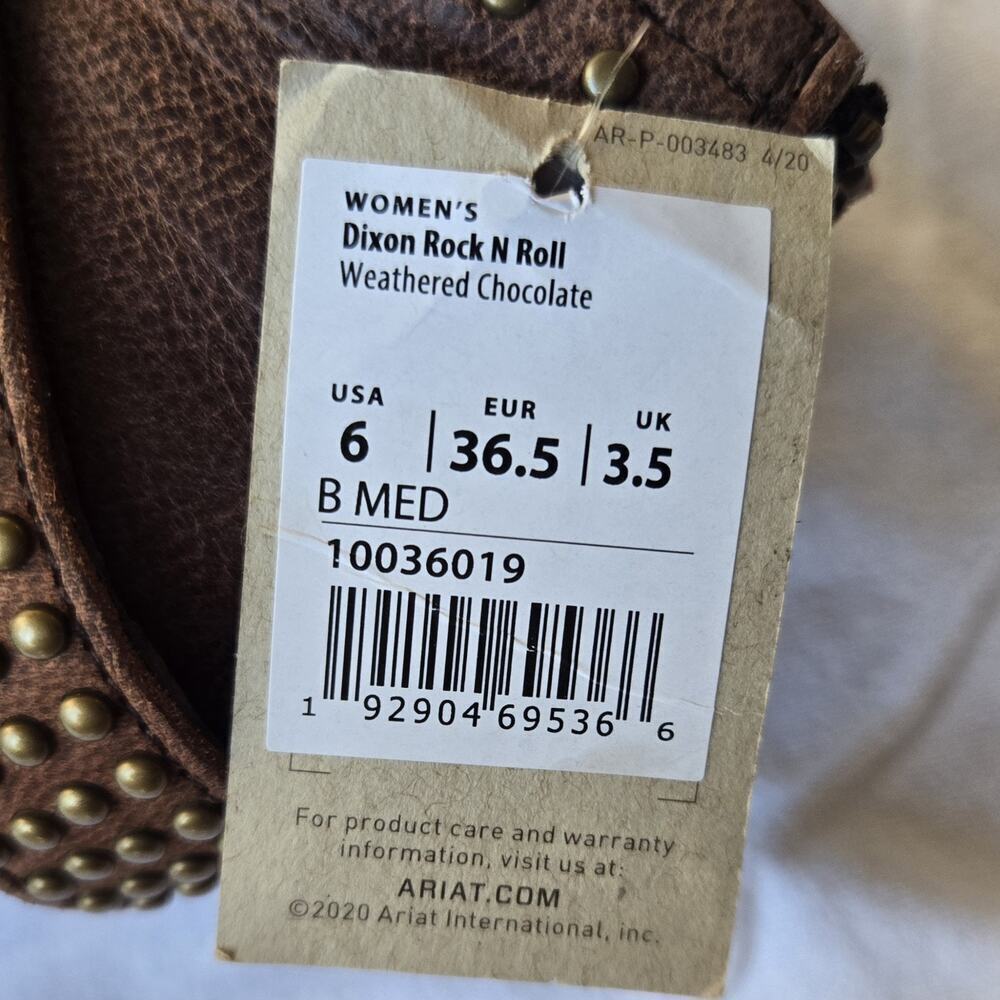 Ariat Dixon Rock N Roll Women's Leather Studded Booties Weathered Brown Size 6 - Picture 8 of 8